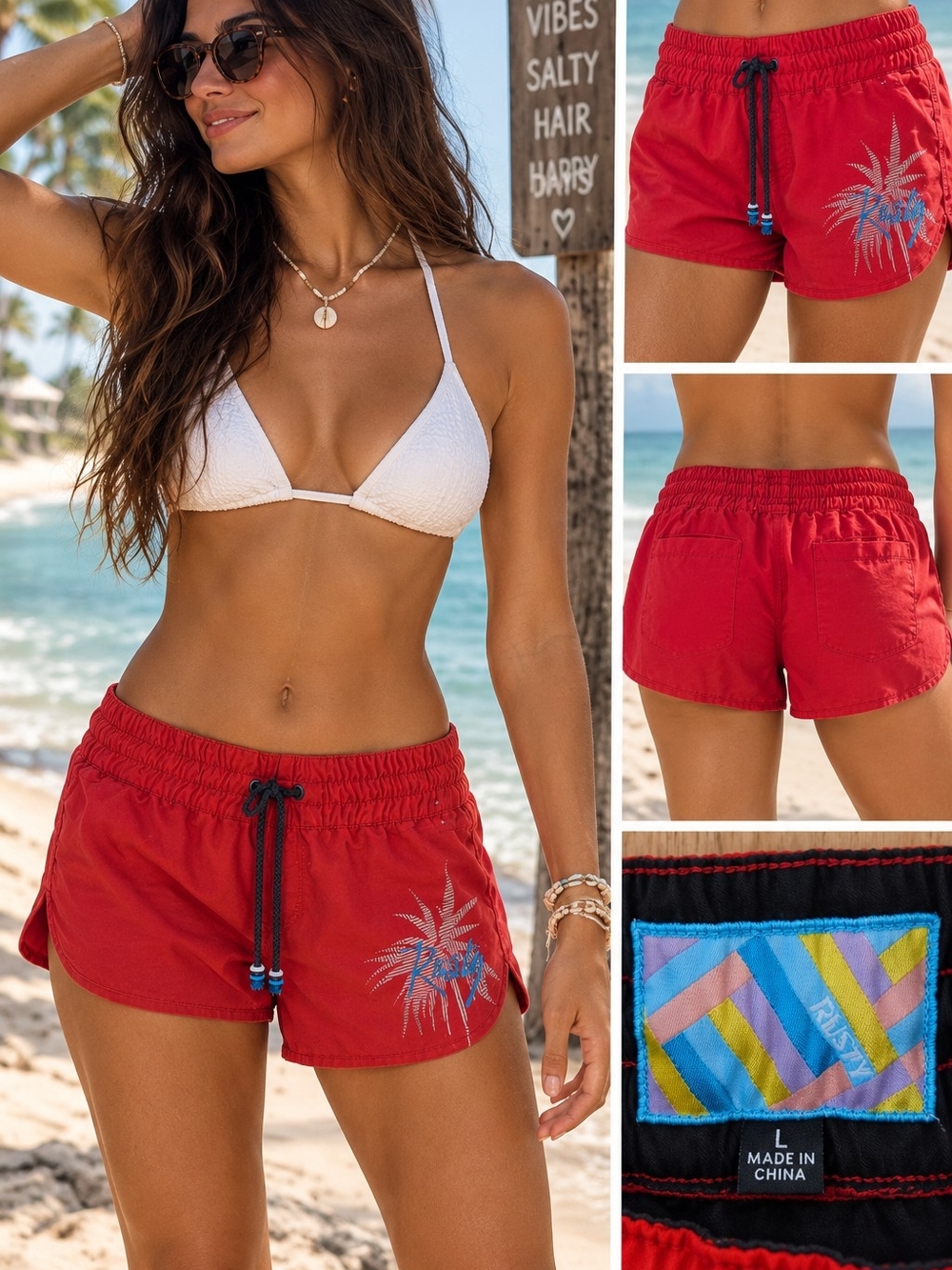 Rusty Red Athletic Beach Shorts with Drawstring